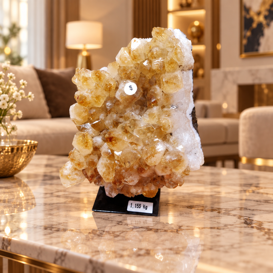 Natural Citrine Crystal Formation – Premium Abundance & Positive Energy Décor (14×11 cm, 1.155 kg)