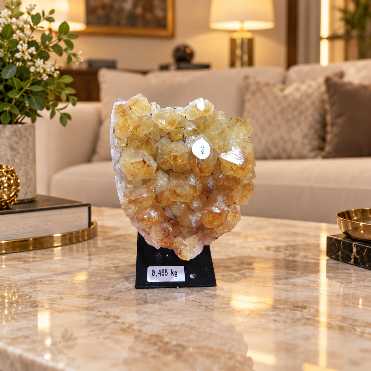 Premium Citrine Crystal Formation Décor – Abundance, Prosperity & Positivity Symbol (9×7 cm, 455 gm)
