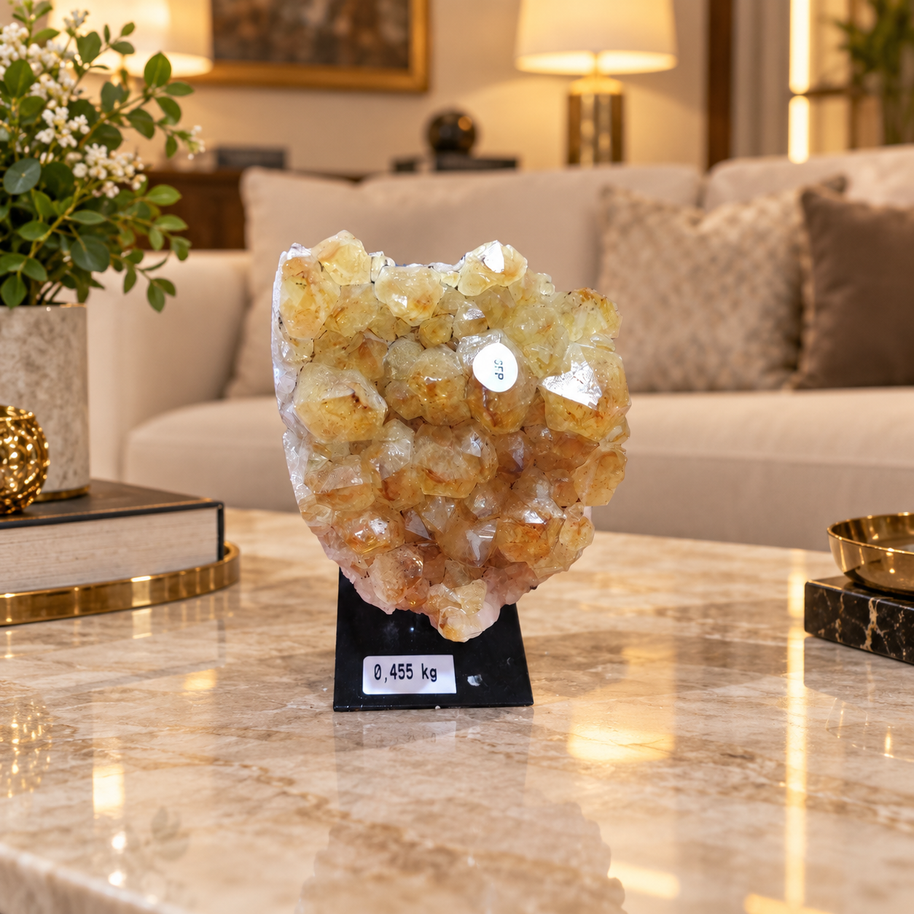 Premium Citrine Crystal Formation Décor – Abundance, Prosperity & Positivity Symbol (9×7 cm, 455 gm)