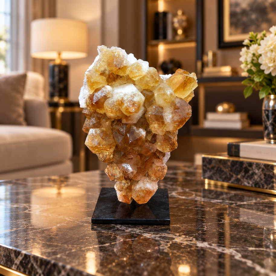 Natural Citrine Crystal Formation Décor – Premium Wealth & Positive Energy Accent (7×11 cm, 555 gm)