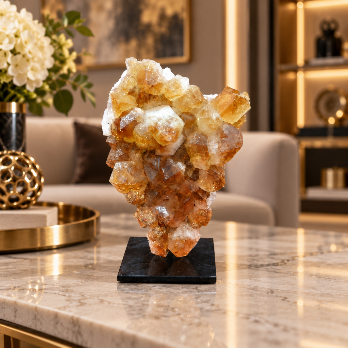 Natural Citrine Crystal Formation Décor – Premium Wealth & Positive Energy Accent (7×11 cm, 555 gm)