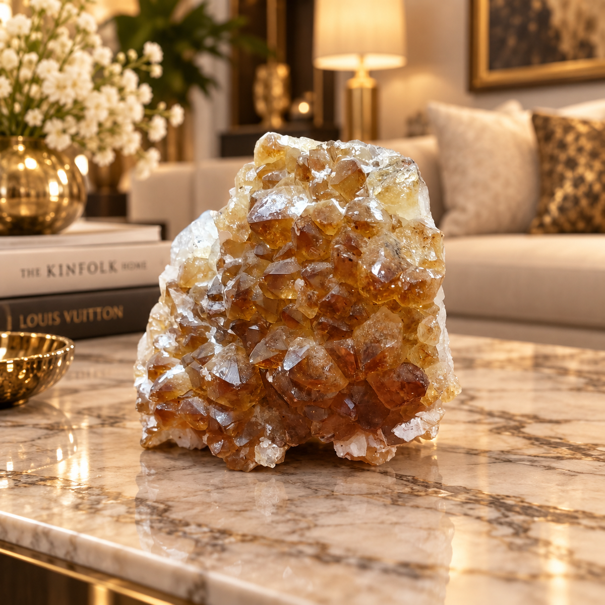 Premium Citrine Crystal Formation Décor – Abundance, Prosperity & Positivity Symbol (9×10 cm, 997 gm)