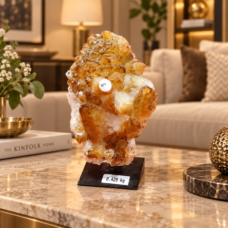 Natural Citrine Crystal Cluster Décor – Abundance, Success & Positive Energy Symbol (8×11 cm, 425 gm)