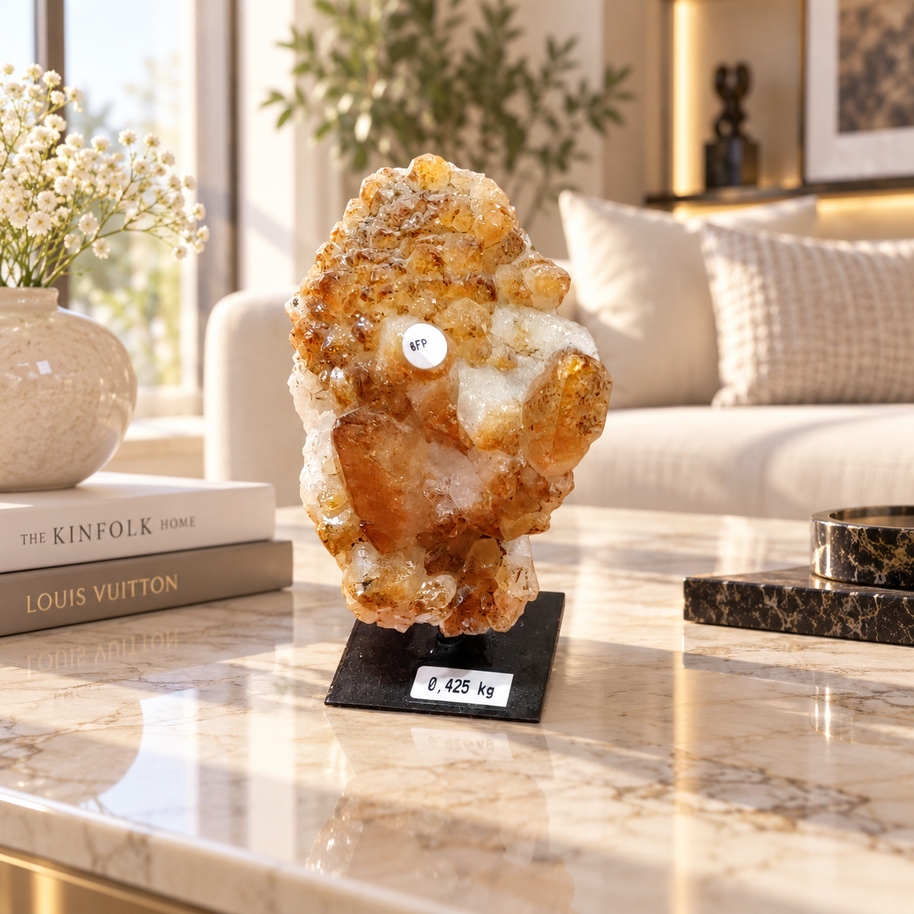 Natural Citrine Crystal Cluster Décor – Abundance, Success & Positive Energy Symbol (8×11 cm, 425 gm)