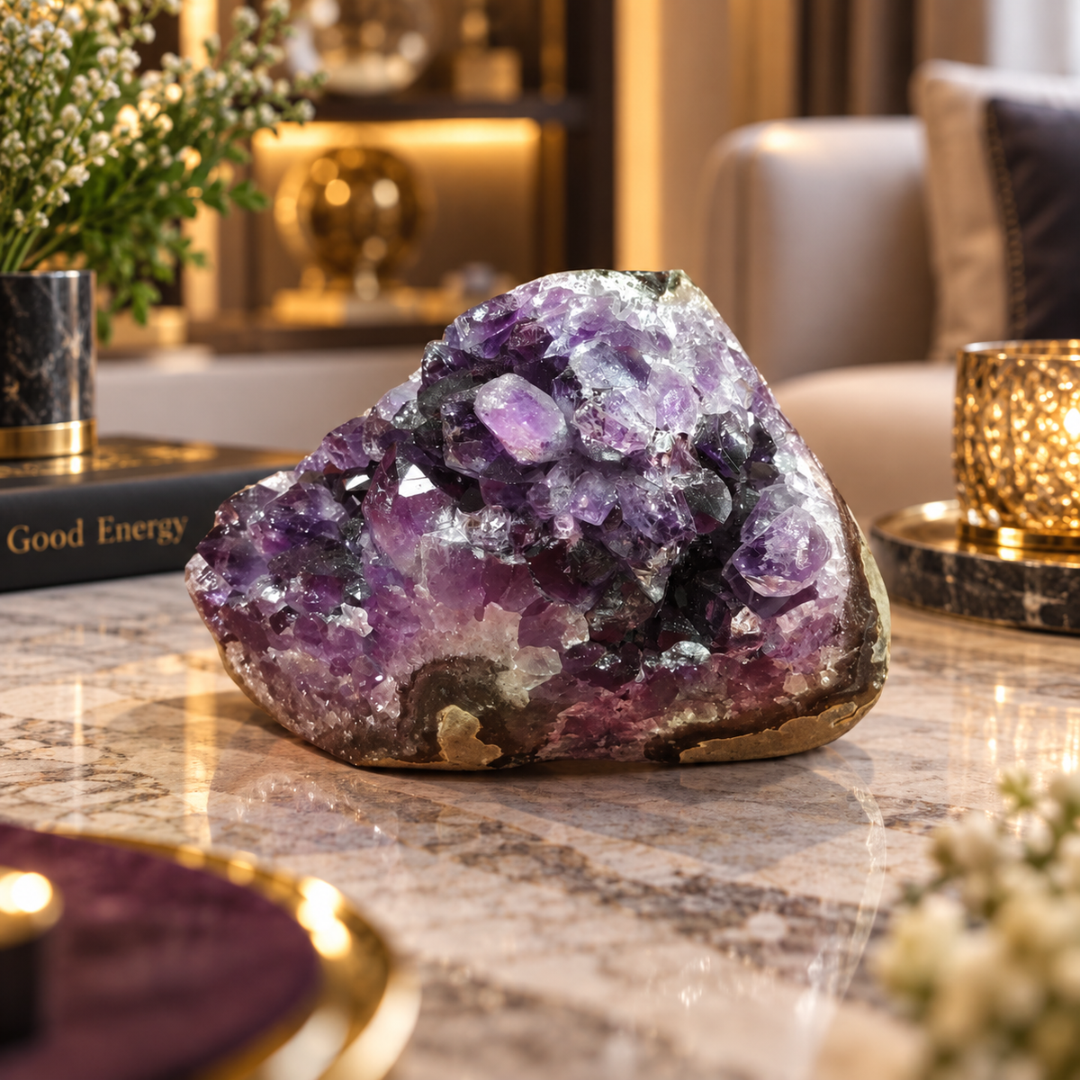 Premium Natural Amethyst Crystal – Purple Crystal Home Décor & Serenity Accent | Size: 10×7 | 381 Grams