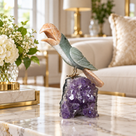 Natural Green Aventurine & Calcite Crystal Bird Figurine on Amethyst Cluster Base for Protection & Positivity Harmony, 20x8 cm, 0.803 kg