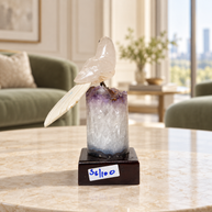 Natural Quartz Crystal Bird Figurine on Amethyst Base for Protection & Positivity Harmony, 5x13 cm, 0.251 kg