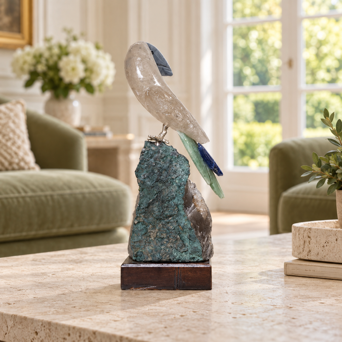 Natural Rose Quartz & Aventurine Crystal Bird Figurine on Amethyst Cluster Base for Protection & Positivity Harmony, 6x15 cm, 0.302 kg