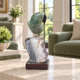 Natural Green Aventurine Crystal Bird Figurine on Quartz Cluster Base for Protection & Positivity Harmony, 5x13 cm, 0.288 kg
