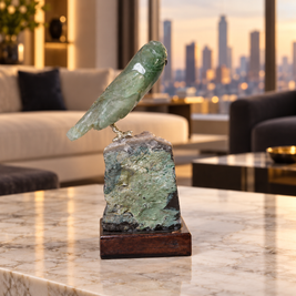 Natural Green Aventurine Crystal Bird Figurine on Quartz Cluster Base for Protection & Positivity Harmony, 5x13 cm, 0.288 kg
