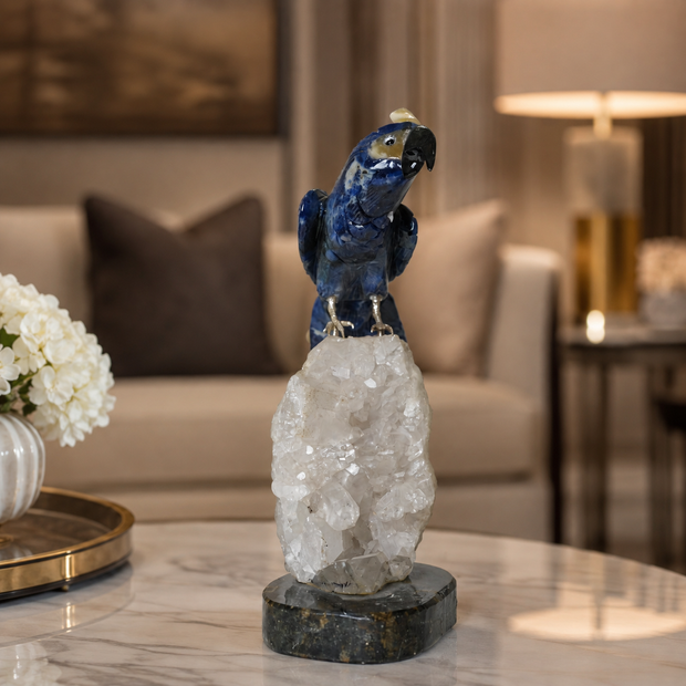 Natural Sodalite Crystal Bird Figurine on Quartz Crystal Base for Protection & Positivity Harmony, 10x24 cm, 1.35 kg