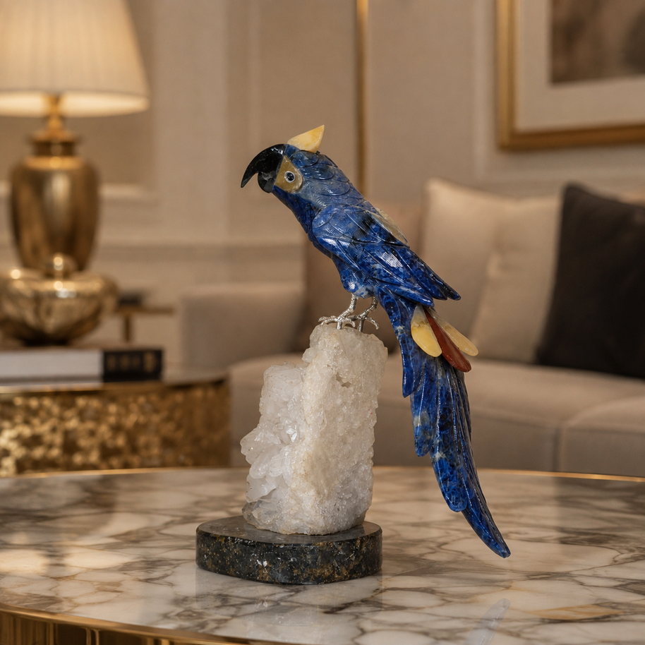 Natural Sodalite Crystal Bird Figurine on Quartz Crystal Base for Protection & Positivity Harmony, 10x24 cm, 1.35 kg