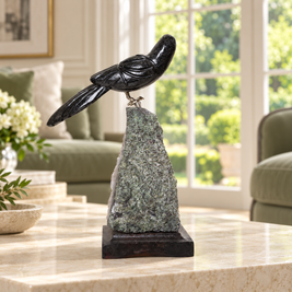 Natural Jasper & Calcite Crystal Bird Figurine on Quartz Cluster Base for Protection & Positivity Harmony, 5x16 cm, 0.380 kg