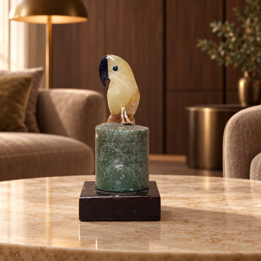 Natural Yellow Calcite Crystal Bird Figurine on Green Aventurine Base for Protection & Positivity Harmony, 6x12 cm, 0.278 kg