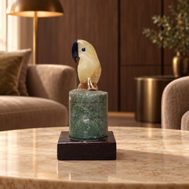 Natural Yellow Calcite Crystal Bird Figurine on Green Aventurine Base for Protection & Positivity Harmony, 6x12 cm, 0.278 kg