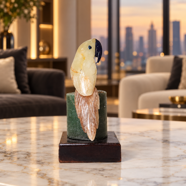 Natural Yellow Calcite Crystal Bird Figurine on Green Aventurine Base for Protection & Positivity Harmony, 6x12 cm, 0.278 kg