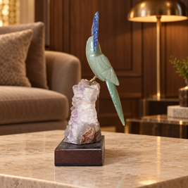 Natural Green Aventurine & Sodalite Crystal Bird Figurine on Quartz Cluster Base for Protection & Positivity Harmony, 9x18 cm, 0.409 kg