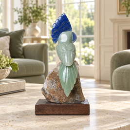 Natural Green Aventurine & Sodalite Crystal Bird Figurine on Quartz Cluster Base for Protection & Positivity Harmony, 9x18 cm, 0.409 kg