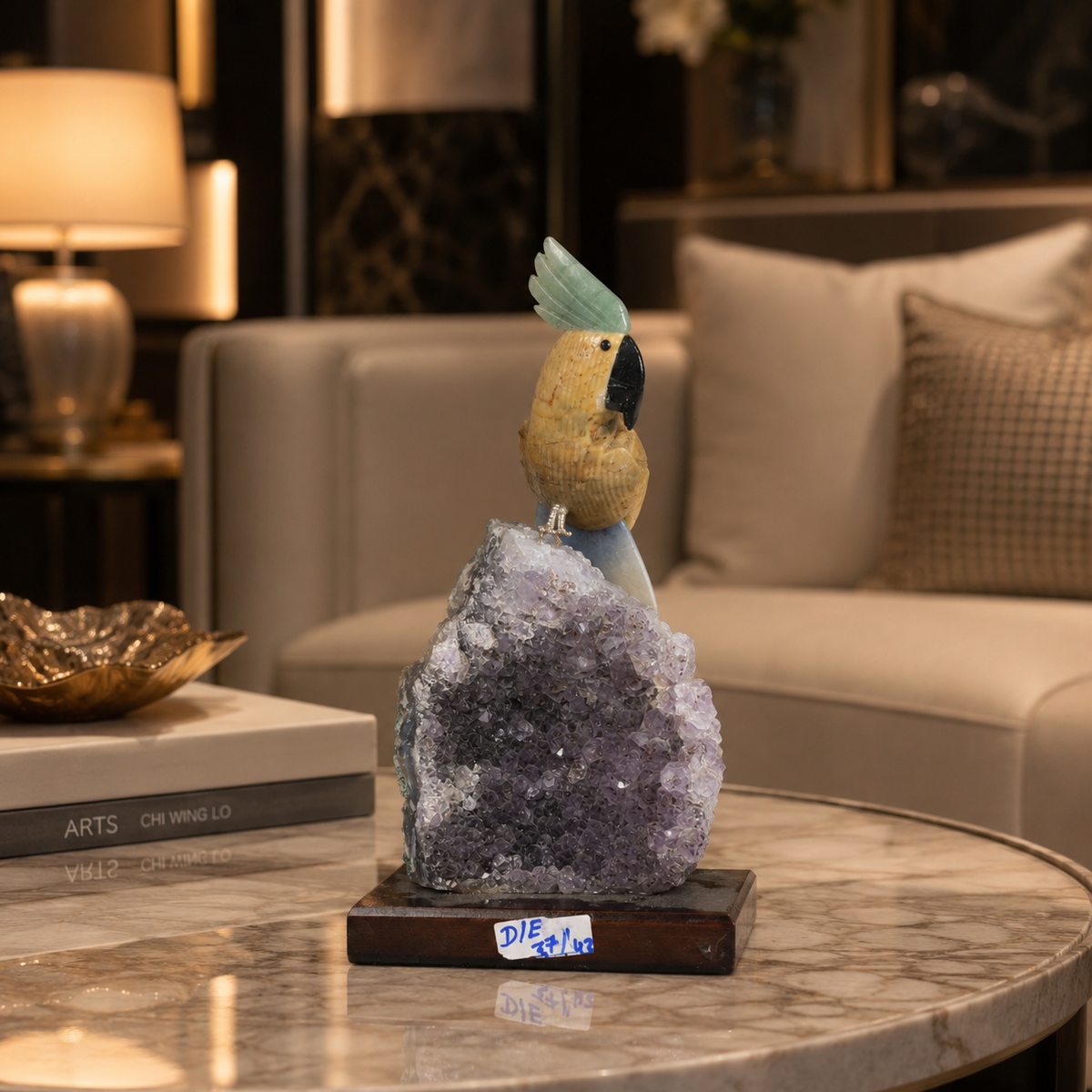 Natural Yellow Calcite & Aventurine Crystal Bird Figurine on Amethyst Cluster Base for Protection & Positivity Harmony, 10x20 cm, 0.635 kg
