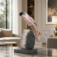Natural Rose Quartz Crystal Bird Figurine on Amethyst Cluster Base for Protection & Positivity Harmony, 9x21 cm, 1.513 kg