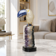 Natural Quartz & Sodalite Crystal Bird Figurine on Amethyst Cluster Base for Protection & Positivity Harmony, 9x26 cm, 1.533 kg