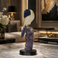 Natural Quartz & Sodalite Crystal Bird Figurine on Amethyst Cluster Base for Protection & Positivity Harmony, 9x26 cm, 1.533 kg