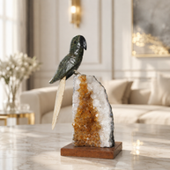 Natural Green Aventurine Crystal Bird Figurine on Citrine Cluster Base for Protection & Positivity Harmony, 10x20 cm, 1.647 kg
