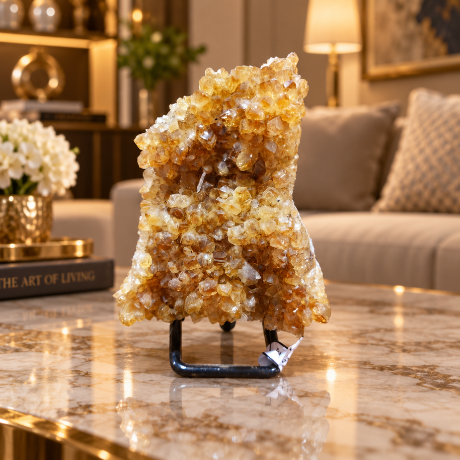 Natural Citrine Crystal Formation Décor – Premium Wealth & Positive Energy Accent (10×14 cm, 815 gm)