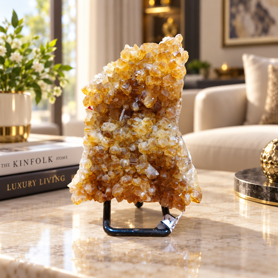 Natural Citrine Crystal Formation Décor – Premium Wealth & Positive Energy Accent (10×14 cm, 815 gm)
