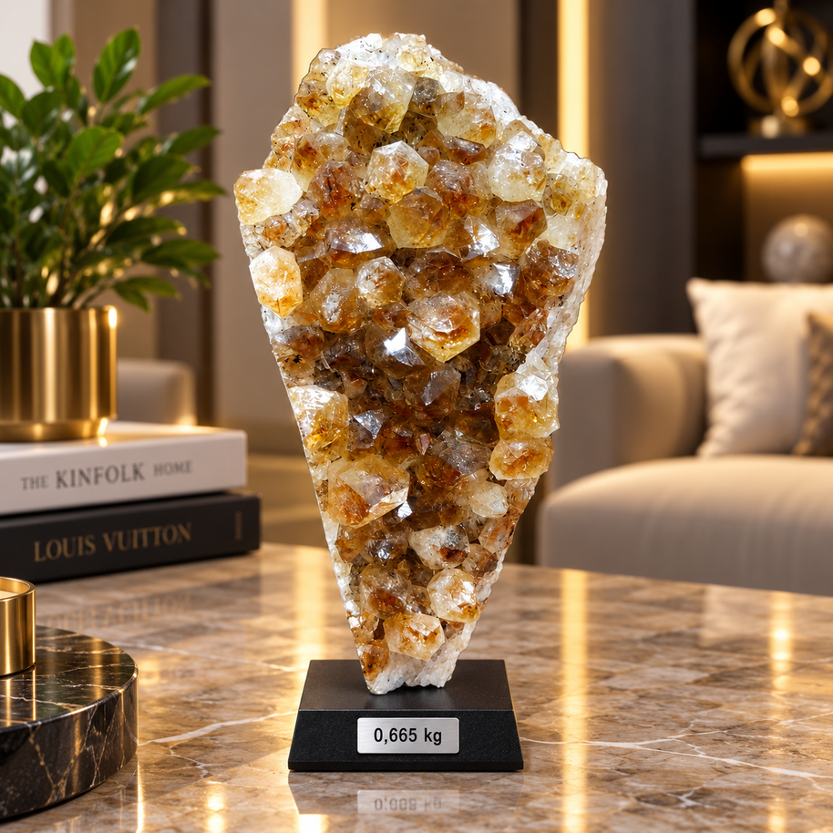 Premium Citrine Crystal Cluster – Natural Abundance, Prosperity & Success Décor (6×15 cm, 665 gm)