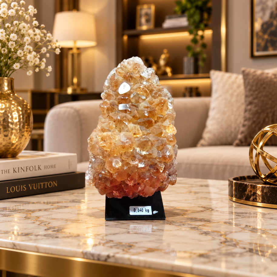Natural Citrine Crystal Cluster Décor – Abundance, Success & Positive Energy Symbol (8×15 cm, 840 gm)