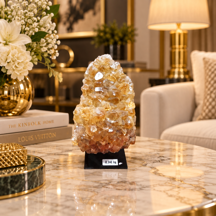 Natural Citrine Crystal Cluster Décor – Abundance, Success & Positive Energy Symbol (8×15 cm, 840 gm)