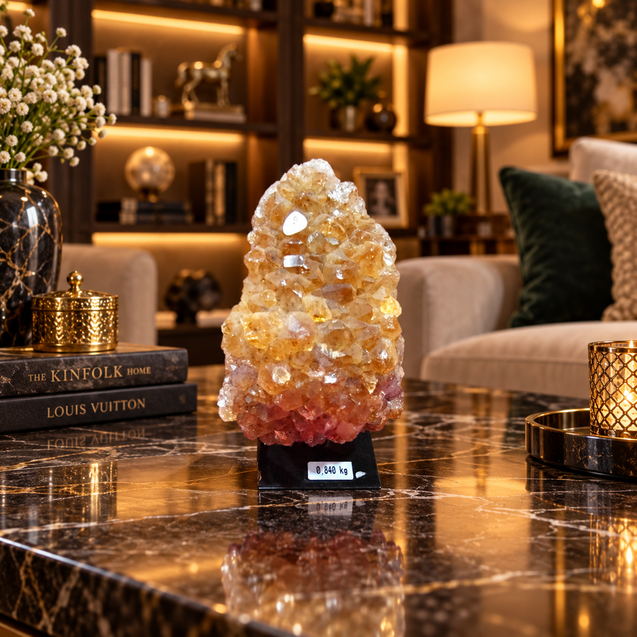 Natural Citrine Crystal Cluster Décor – Abundance, Success & Positive Energy Symbol (8×15 cm, 840 gm)