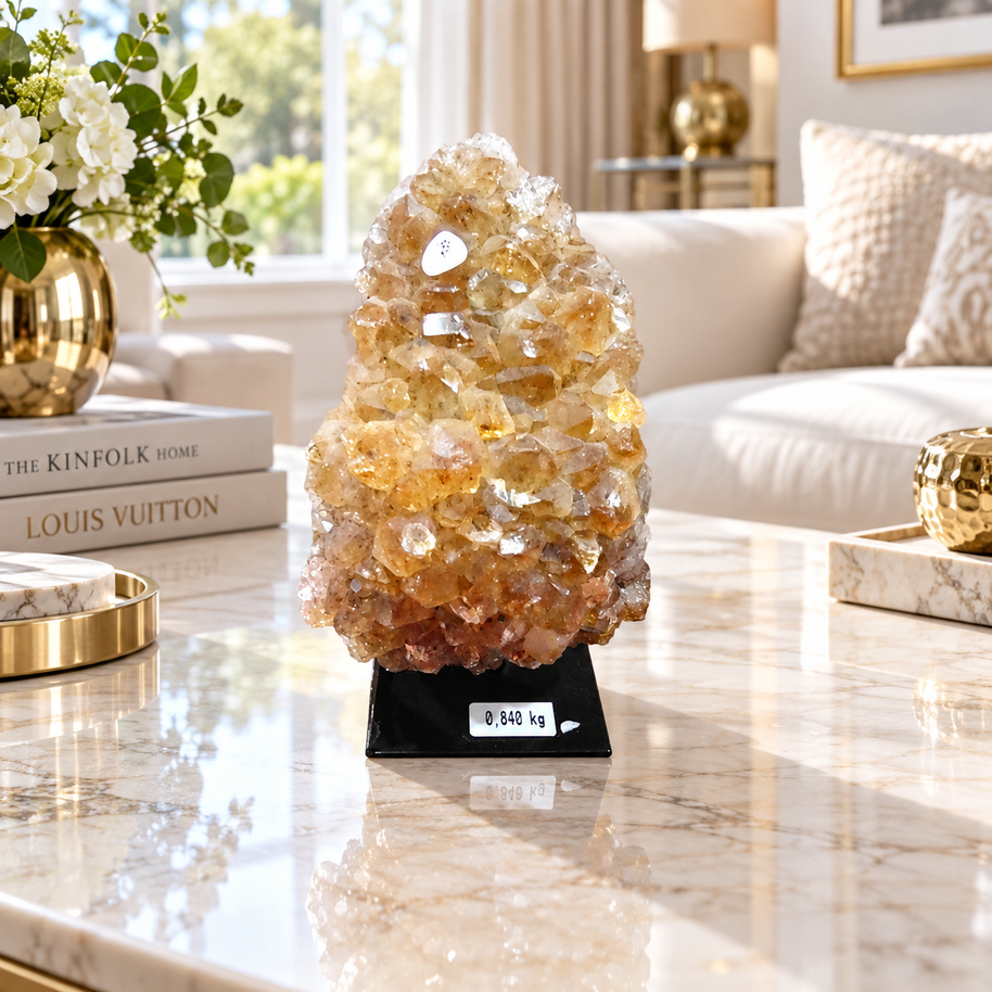 Natural Citrine Crystal Cluster Décor – Abundance, Success & Positive Energy Symbol (8×15 cm, 840 gm)