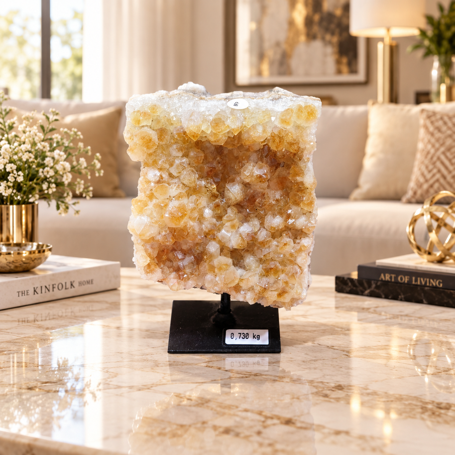 Premium Natural Citrine Crystal Décor – Symbol of Wealth, Abundance & Positivity (9×12 cm, 730 gm)