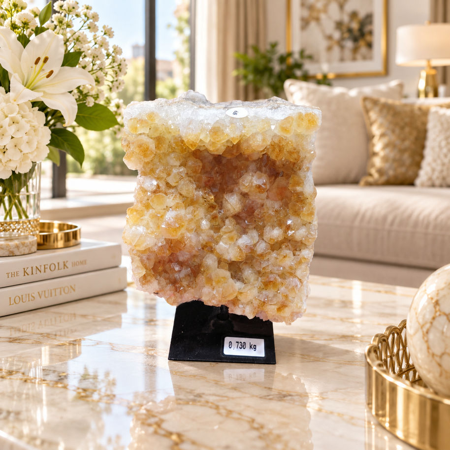 Premium Natural Citrine Crystal Décor – Symbol of Wealth, Abundance & Positivity (9×12 cm, 730 gm)