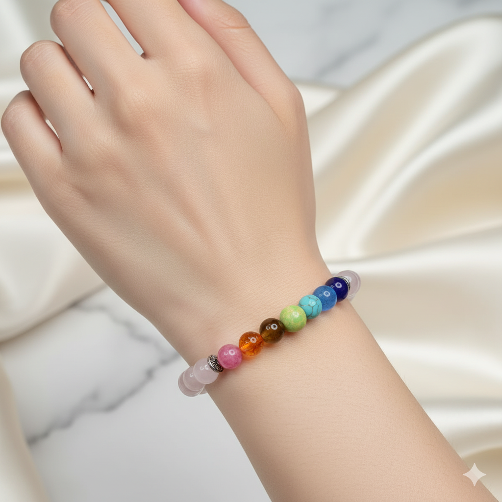 Chakras and Rose Quartz Bracelet