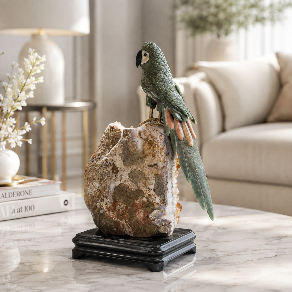 Natural Green Aventurine Crystal Bird Figurine on Citrine Cluster Base for Protection & Positivity Harmony, 16x31 cm, 3.979 kg