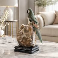 Natural Green Aventurine Crystal Bird Figurine on Citrine Cluster Base for Protection & Positivity Harmony, 16x31 cm, 3.979 kg