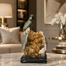 Natural Green Aventurine Crystal Bird Figurine on Citrine Cluster Base for Protection & Positivity Harmony, 16x31 cm, 3.979 kg