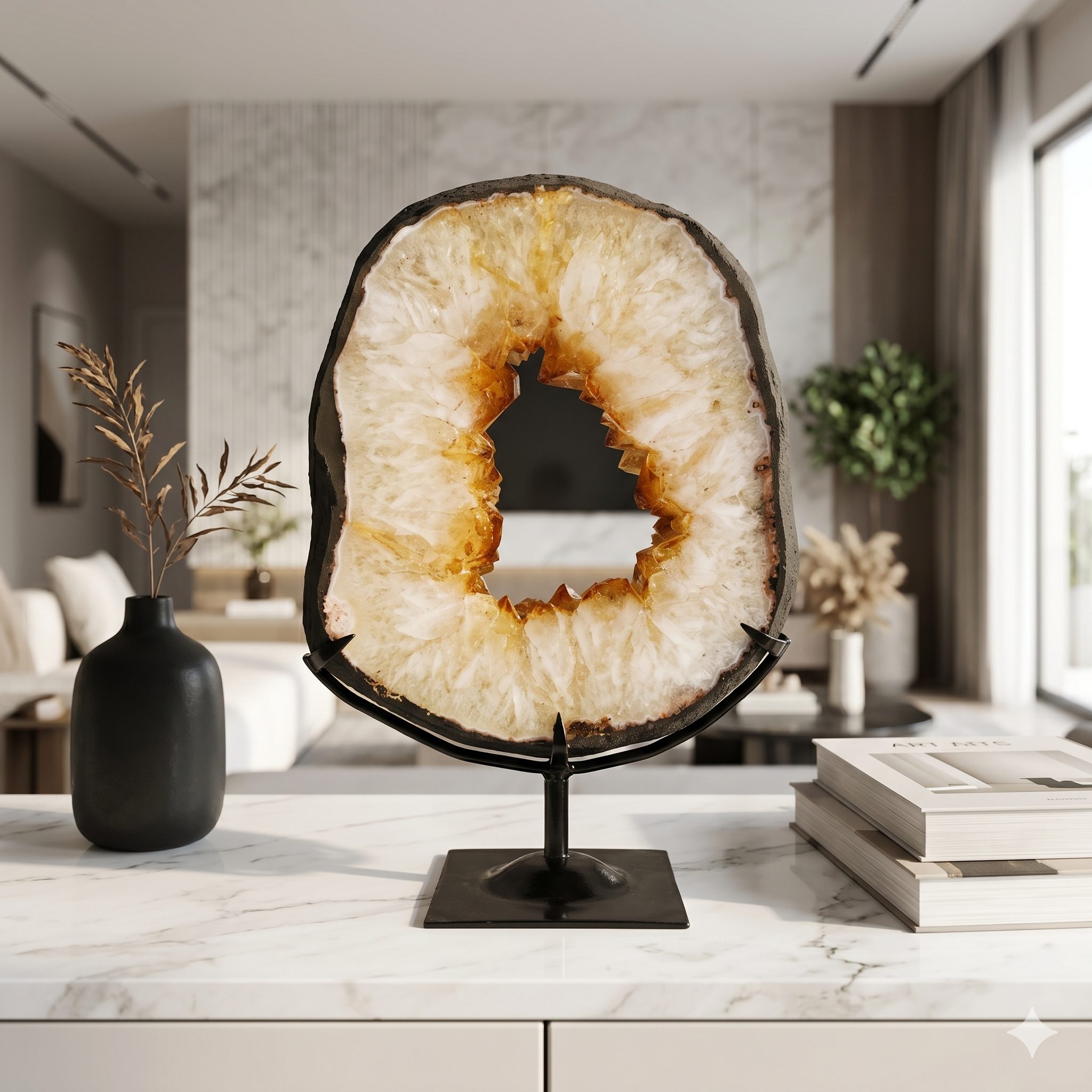 Natural Citrine Geode Ring on Custom Stand from Brazil – 13