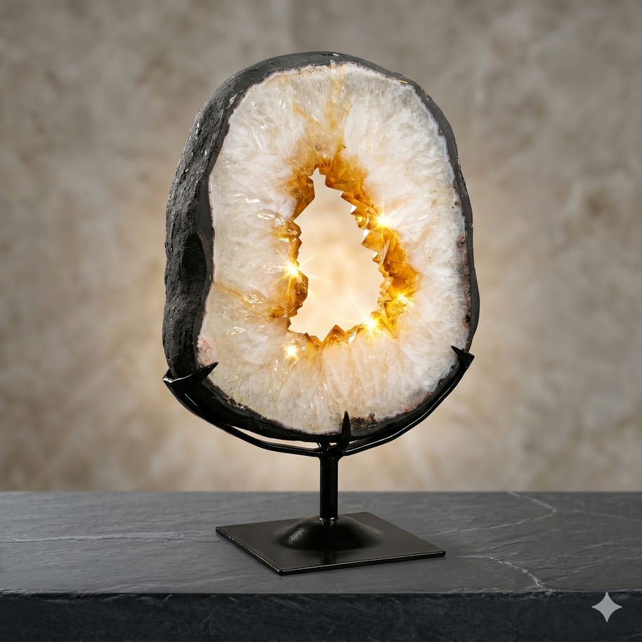 Natural Citrine Geode Ring on Custom Stand from Brazil – 13