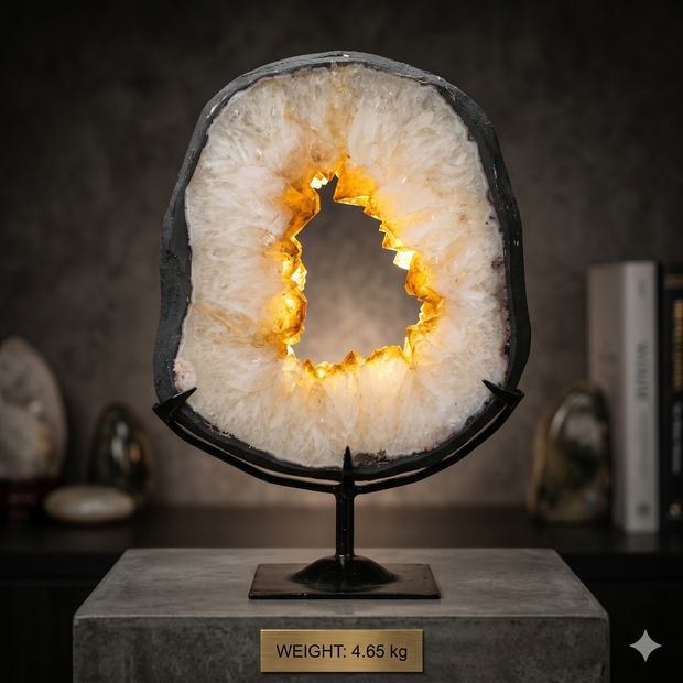 Natural Citrine Geode Ring on Custom Stand from Brazil – 13" x 9"