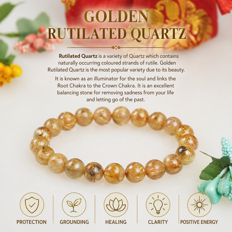 Natural Golden Rutile Crystal Bracelet