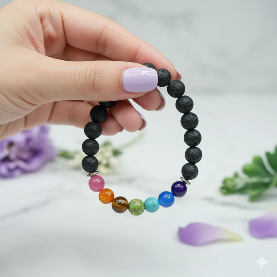 Lava Stone & 7 Chakra Bracelet