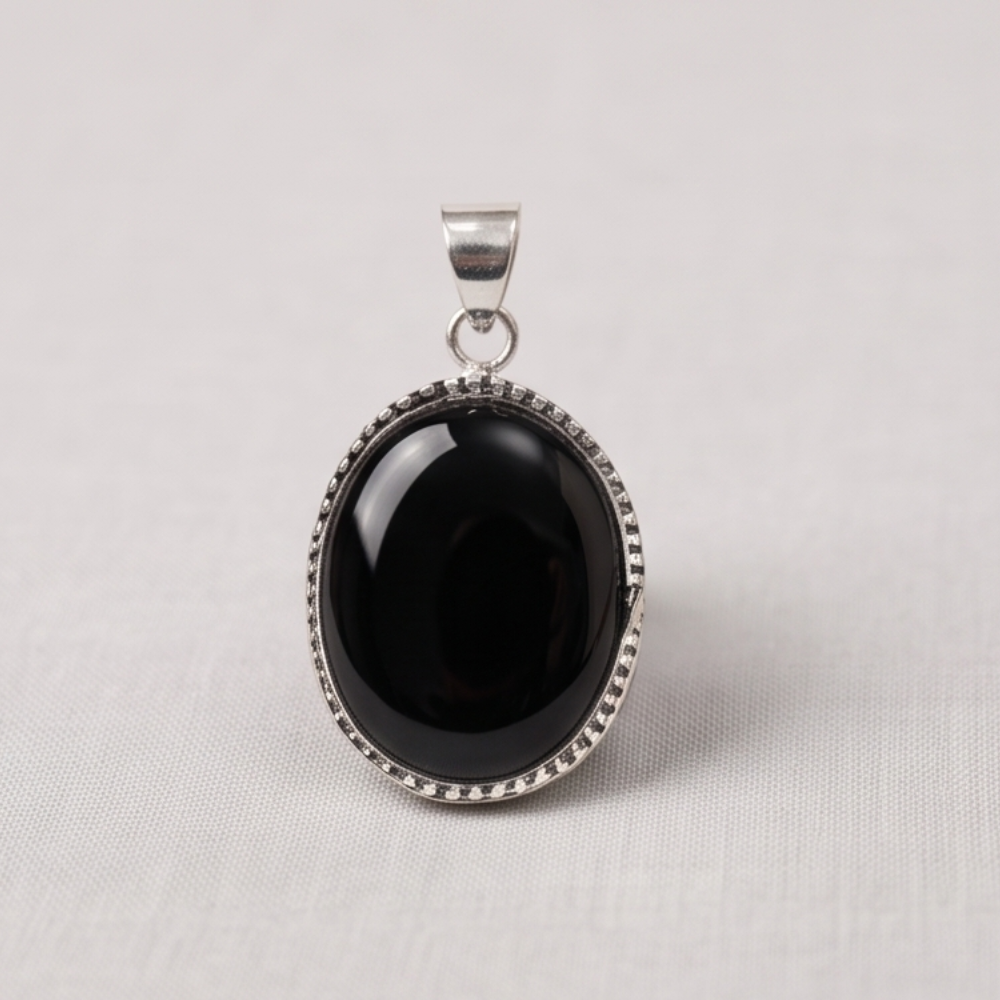 Black Sulemani Hakik Silver-Plated Pendant
