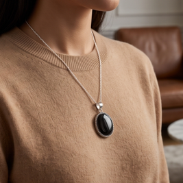 Black Sulemani Hakik Silver-Plated Pendant