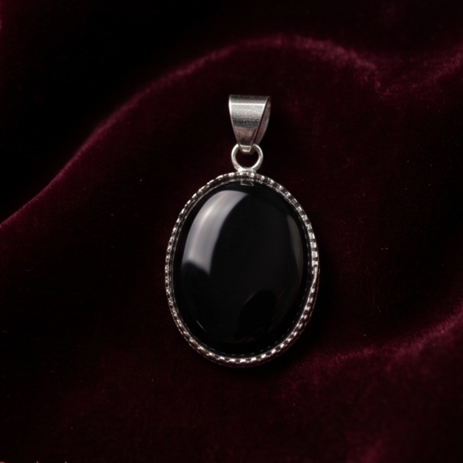 Black Sulemani Hakik Silver-Plated Pendant
