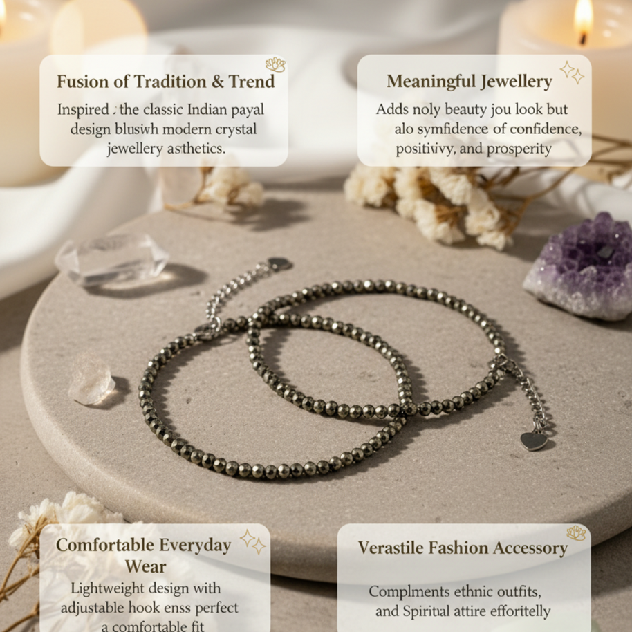 Natural Pyrite Anklet | Set of 2