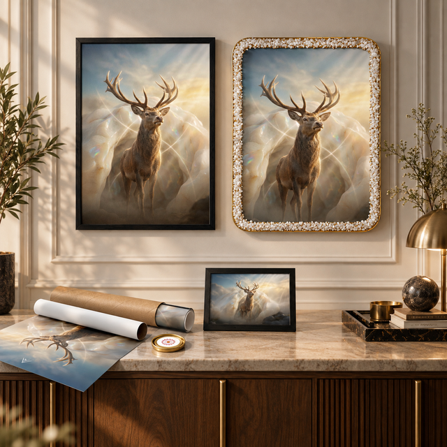Deer with White Opal : East Direction Auspicious Painting for Home and Office